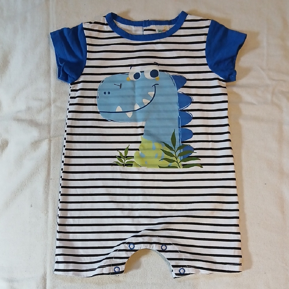 Peppy & Me 18M Blue Dino Stripe Baby Romper One-Piece